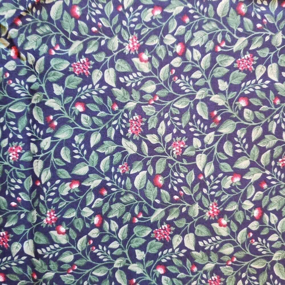 Vtg Fabric Springs Industries Cotton  Blue Green Leaves Flowers Floral 2yds